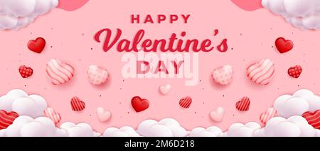happy valentines day 3d illustration horizontal banner Stock Vector
