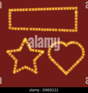shiny star frame, shiny rectangle frame, and shiny love shaped frame Stock Vector