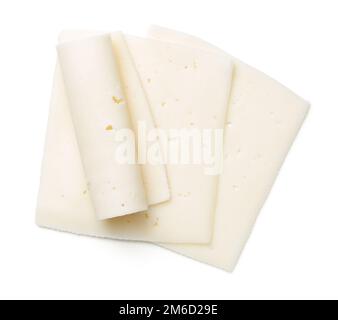 Goat Cheese Slices Isolated On White Background Stock Photo