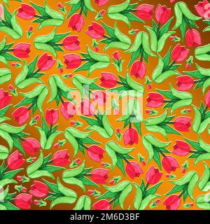 Seamless floral pattern with tulips, watercolor paints Stock Photo