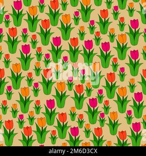 Seamless color pattern of multi-colored tulips Stock Photo