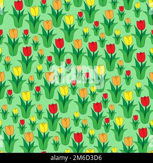 Seamless color pattern of multi-colored tulips Stock Photo