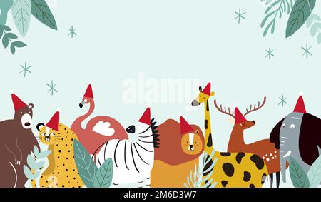 Animal theme Merry Christmas card vector Stock Vector