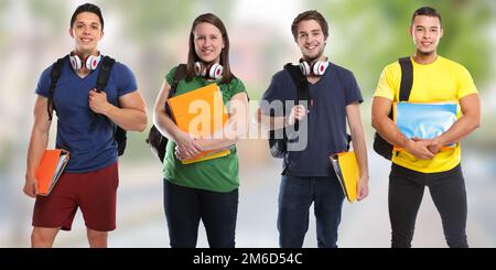 Group of students study education town banner young people Stock Photo