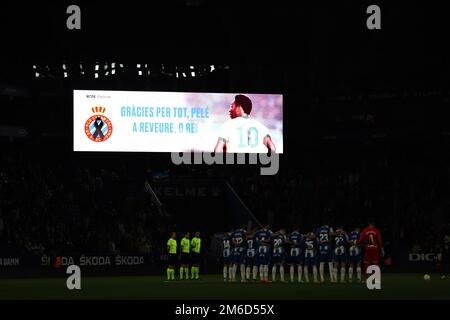 Sabadell, Barcelona, Spain. 3rd Jan, 2023. Barcelona Spain 03.01.2023 Tribute to Pele during the Copa del Rey between Espanyol and Celta Vigo at RCDE Stadium on 03 January 2023 in Barcelona. (Credit Image: © Xavi Urgeles/ZUMA Press Wire) Stock Photo