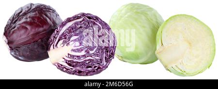 Red and white cabbage sliced fresh food vegetable isolated Stock Photo