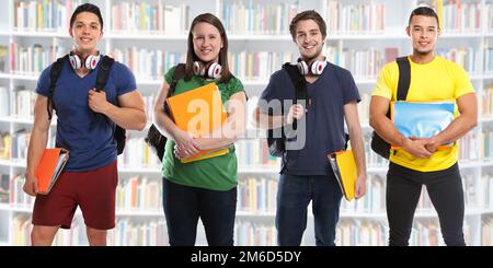Group of students study education library banner young people Stock Photo