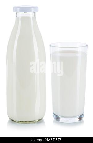 Fresh milk glass and bottle isolated on white Stock Photo