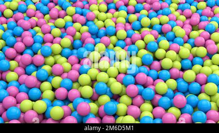 3d render of Abstract colorful spheres balls background. Primitive shapes, minimalistic design, party decoration. Multicolored b Stock Photo