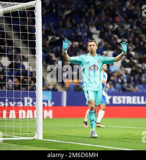 Sabadell, Barcelona, Spain. 3rd Jan, 2023. Barcelona Spain 03.01.2023 Agustin Marchesin (Celta Vigo) gestures during the Copa del Rey between Espanyol and Celta Vigo at RCDE Stadium on 03 January 2023 in Barcelona. (Credit Image: © Xavi Urgeles/ZUMA Press Wire) Stock Photo