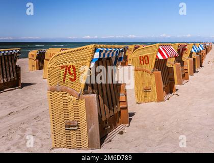 Beach baskets on the beach of baltic sea Stock Photo