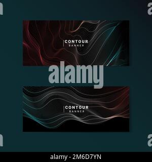 Green and black abstract map contour lines banners set Stock Vector