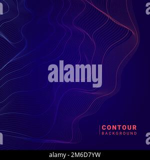 Blue and pink abstract map contour lines background Stock Vector