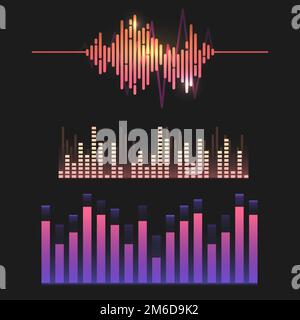 Colorful sound wave equalizer vector design set Stock Vector