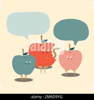 Apples with blank speech bubbles cartoon character vector Stock Vector