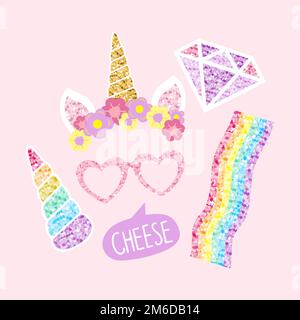 Cute unicorn photo booth party props vector Stock Vector