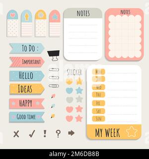 Cute sticky note papers printable set Stock Vector