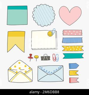 Note papers and office supplies doodle vector set Stock Vector