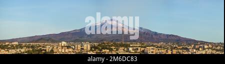 View From Rooftop With Active Volcano In The Background Stock Photo - Alamy