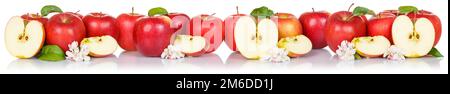 Red apple fruits apples fruit isolated on white in a row Stock Photo