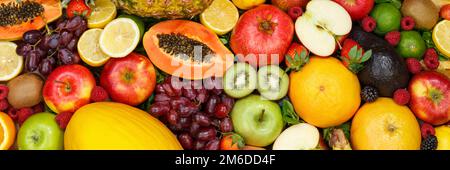 Fruits collection food background banner apples oranges lemons fresh fruit Stock Photo
