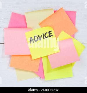 Advice support help assistance problem solution business concept desk note paper Stock Photo