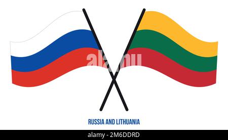 Russia and Lithuania Flags Crossed And Waving Flat Style. Official Proportion. Correct Colors. Stock Vector
