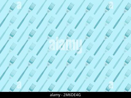 Many black plastic forks on blue background, top view Stock Photo