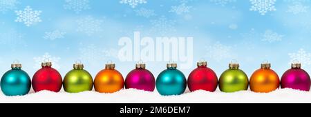 Christmas balls baubles background decoration banner snowflakes snow winter Stock Photo