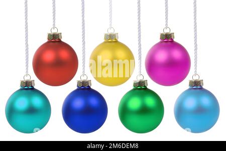 Christmas balls baubles hanging collection isolated on white Stock Photo