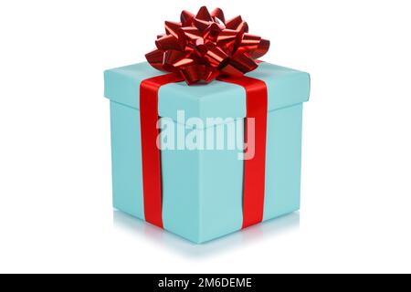 Birthday gift christmas present turquoise box isolated on white Stock Photo