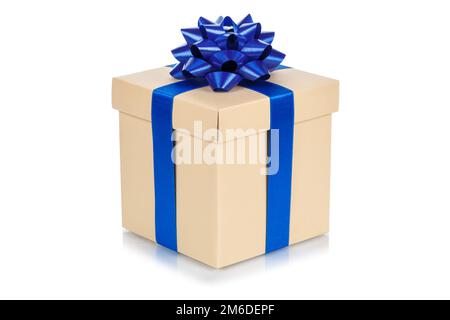 Birthday gift christmas present beige box isolated on white Stock Photo