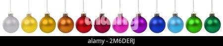 Colorful Christmas balls baubles banner decoration in a row isolated Stock Photo
