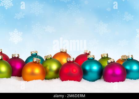 Christmas balls baubles background decoration card snowflakes snow winter Stock Photo
