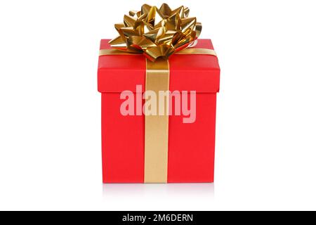 Christmas present birthday gift red box ribbon isolated on white Stock Photo