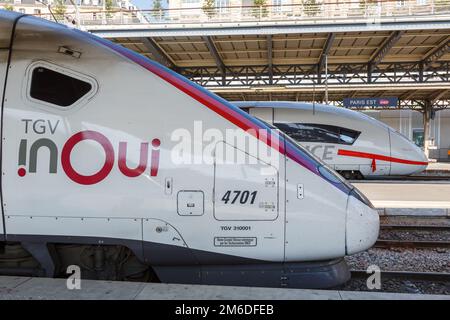 French TGV and German ICE high-speed train Paris Est railway station in France Stock Photo