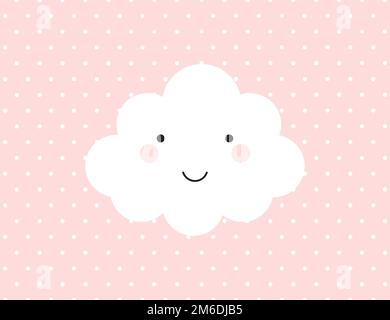 Cloud smile on dotted pink background. Decoration element. Vector abstract logo design element. Cute design. Wallpaper backgroun Stock Photo