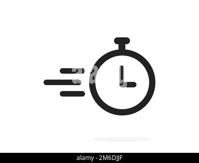 Clock or time flying icon isolated on white background. Timer sign. Flat time design concept. Stock Photo