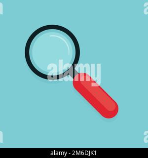 Magnifying glass or search in flat style. Business object loupe on blue background. Magnifier or zoom element. Stock Photo