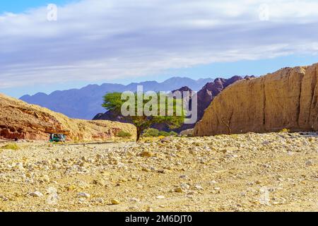 Winter view of desert landscape in the Shkhoret Canyon, Massive Eilat Nature Reserve, southern Israel Stock Photo