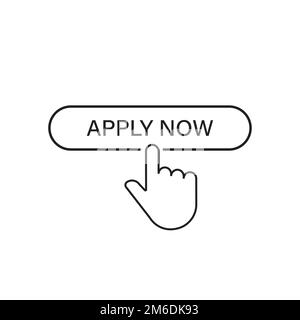 Apply now linear button icon isolated with hand pointer. Click finger illustration. Registration button. Stock Photo