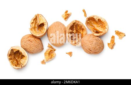 Walnut Shells Isolated On White Background Stock Photo