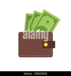 Wallet with money. Royalty or cash illustration intrandy flat design. Payment dollar in wallet. Stock Photo