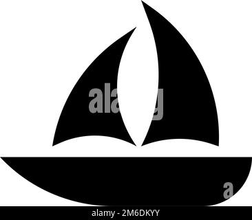 Yacht silhouette icon with fluttering flag. Editable vector. Stock Vector