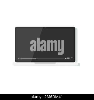 Laptop internet cinema. Web player. Internet media. Social networks. Device with white background. Web interface. Flat design. E Stock Photo