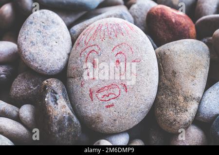 Victim of distress attack panic crisis face in trouble ache and despair expression stone draw Stock Photo
