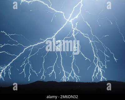 Lightning in the sky. Electric discharges in the sky Stock Photo