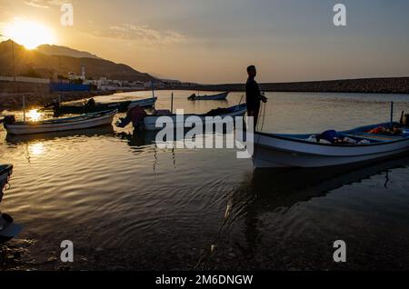 Omani fisherman at Tiwi village, Oman Stock Photo