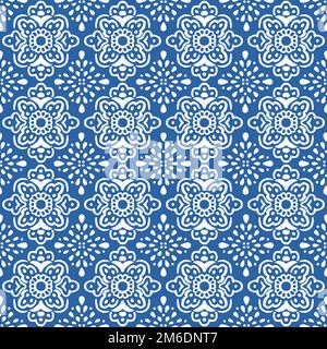 Porcelain decorative seamless pattern, Abstract floral wallpaper baroque and damask style, raster blue and white ceramic royal background for cloth Stock Photo