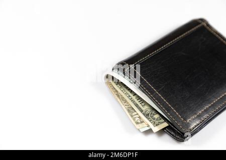 Wallet on a white background with a protruding money Stock Photo